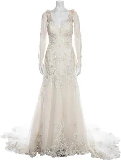Pre-owned Morilee By Madeline Gardner Lace Pattern Long Dress In Gray