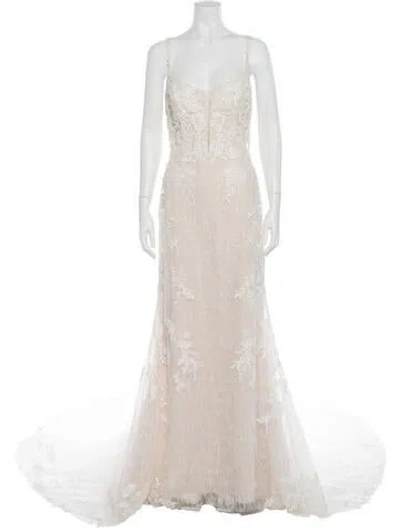 Pre-owned Morilee By Madeline Gardner Lace Pattern Long Dress In Neutral