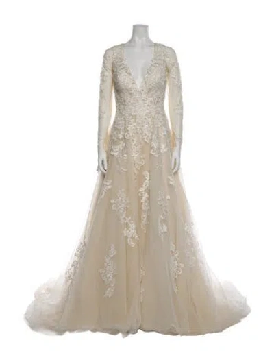 Pre-owned Morilee By Madeline Gardner Lace Pattern Long Dress In Neutral