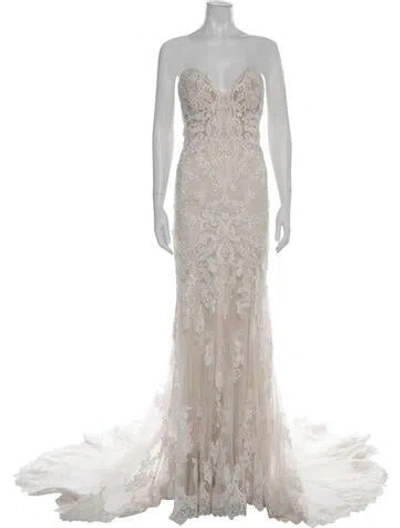 Pre-owned Morilee By Madeline Gardner Lace Pattern Long Dress In Neutral
