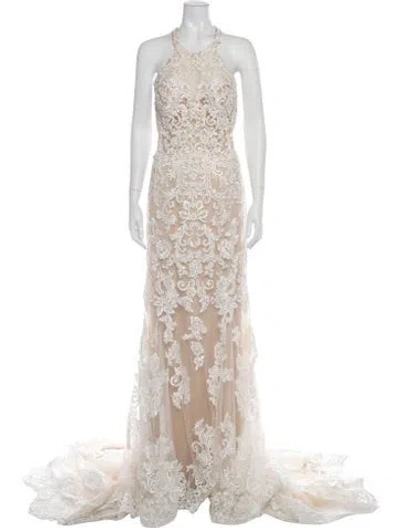 Pre-owned Morilee By Madeline Gardner Lace Pattern Long Dress In Neutral
