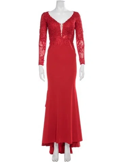 Pre-owned Morilee By Madeline Gardner Lace Pattern Long Dress In Red