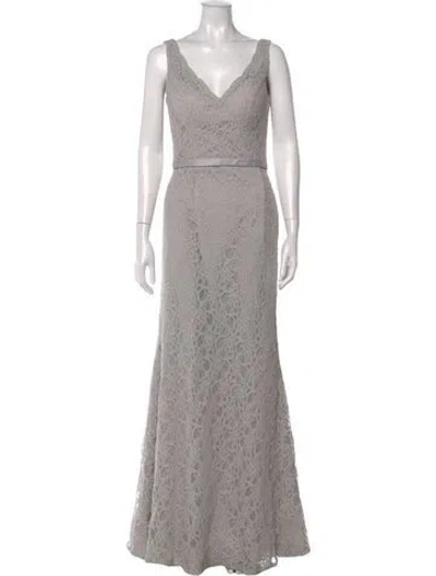 Pre-owned Morilee By Madeline Gardner Lace Pattern Long Dress W/ Tags In Grey