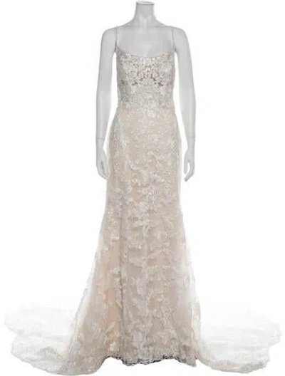 Pre-owned Morilee By Madeline Gardner Lace Pattern Long Dress W/ Tags In Neutral