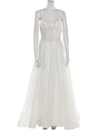 Pre-owned Morilee By Madeline Gardner Lace Pattern Long Dress In White