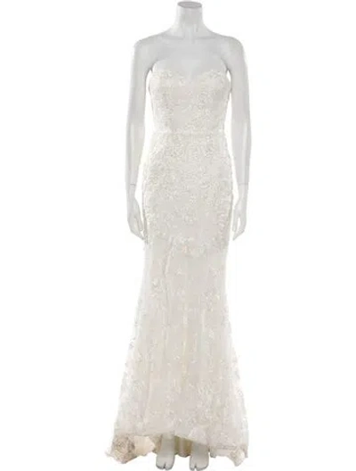 Pre-owned Morilee By Madeline Gardner Lace Pattern Long Dress In White