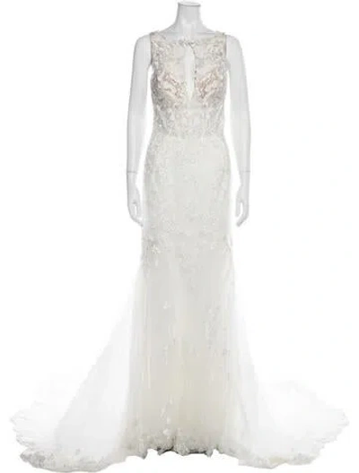 Pre-owned Morilee By Madeline Gardner Lace Pattern Long Dress In White