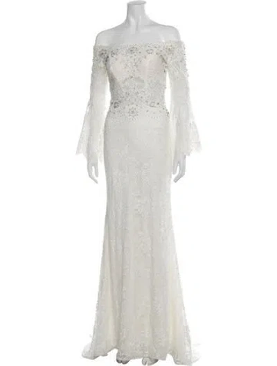 Pre-owned Morilee By Madeline Gardner Lace Pattern Long Dress In White