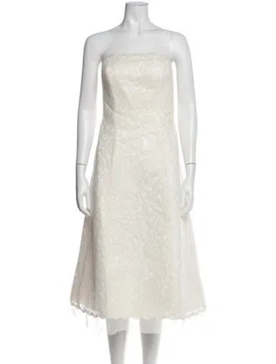 Pre-owned Morilee By Madeline Gardner Lace Pattern Midi Length Dress In Neutrals
