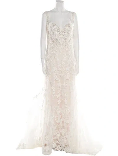 Pre-owned Morilee By Madeline Gardner Mesh Long Dress In White