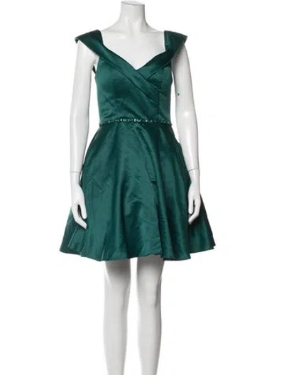 Pre-owned Morilee By Madeline Gardner Off-the-shoulder Mini Dress In Green