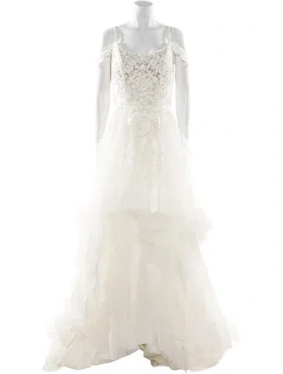 Pre-owned Morilee By Madeline Gardner Patterned Long Dress In White