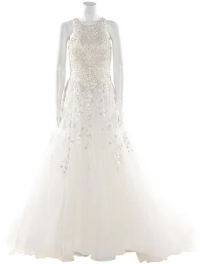 Pre-owned Morilee By Madeline Gardner Patterned Long Dress In White