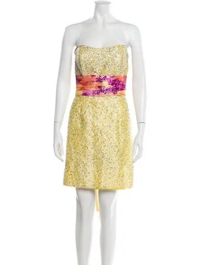Pre-owned Morilee By Madeline Gardner Patterned Mini Dress In Yellow
