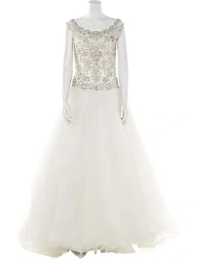 Pre-owned Morilee By Madeline Gardner Scoop Neck Long Dress In White