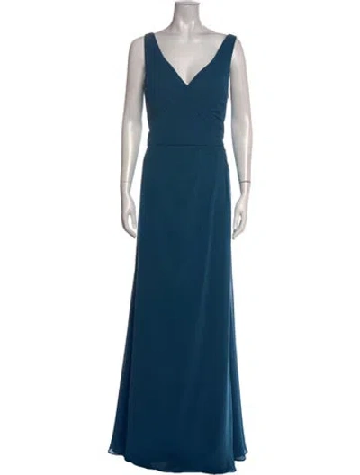 Pre-owned Morilee By Madeline Gardner V-neck Long Dress In Blue