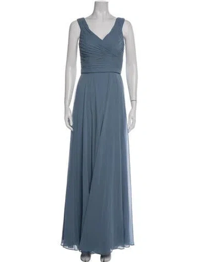 Pre-owned Morilee By Madeline Gardner V-neck Long Dress In Blue