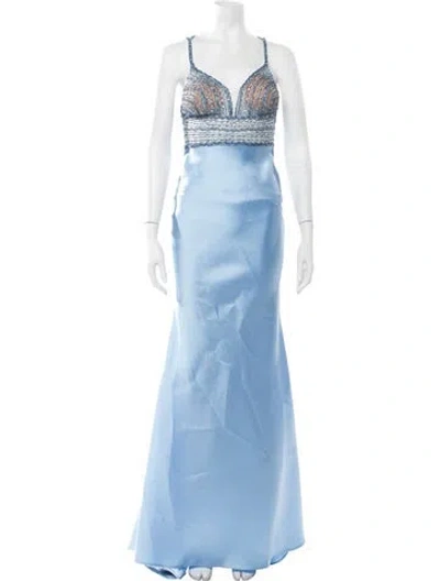 Pre-owned Morilee By Madeline Gardner V-neck Long Dress In Blue