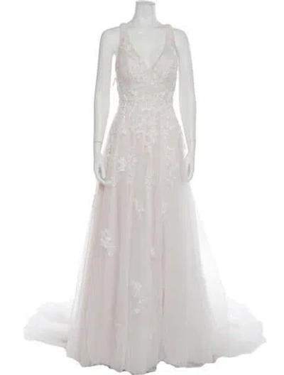 Pre-owned Morilee By Madeline Gardner V-neck Long Dress In Gray