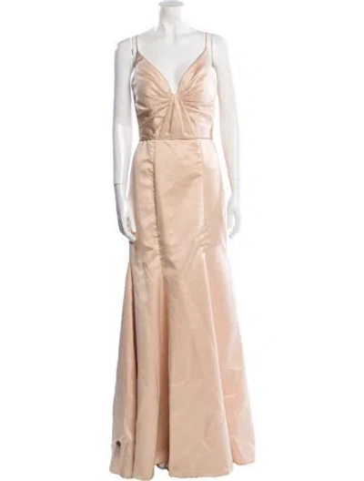 Pre-owned Morilee By Madeline Gardner V-neck Long Dress In Neutral