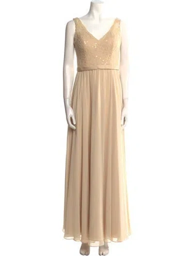 Pre-owned Morilee By Madeline Gardner V-neck Long Dress In Neutral