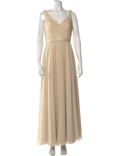 Pre-owned Morilee By Madeline Gardner V-neck Long Dress In Neutral
