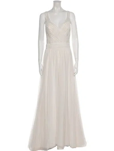 Pre-owned Morilee By Madeline Gardner V-neck Long Dress In Neutral
