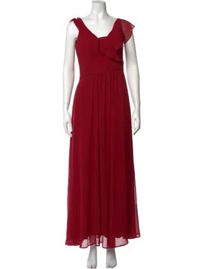 Pre-owned Morilee By Madeline Gardner V-neck Long Dress In Red