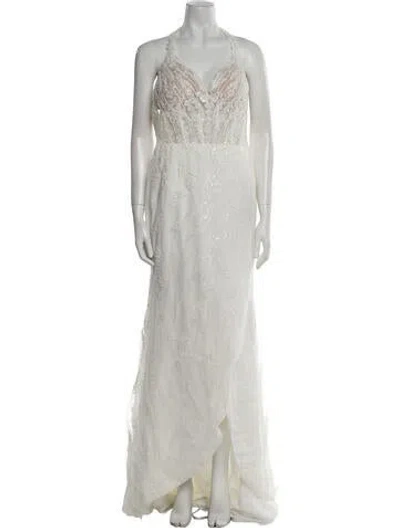 Pre-owned Morilee By Madeline Gardner V-neck Long Dress W/ Tags In White