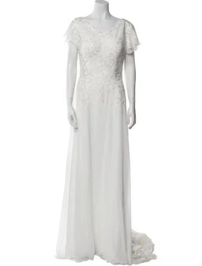 Pre-owned Morilee By Madeline Gardner V-neck Long Dress W/ Tags In White