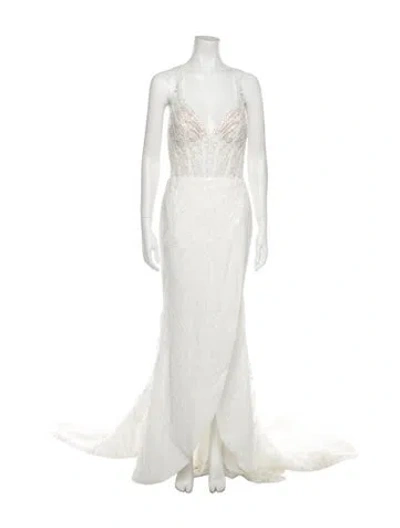Pre-owned Morilee By Madeline Gardner V-neck Long Dress In White