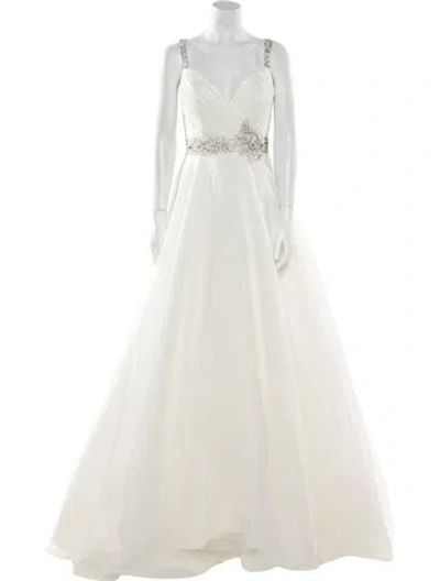 Pre-owned Morilee By Madeline Gardner V-neck Long Dress In White