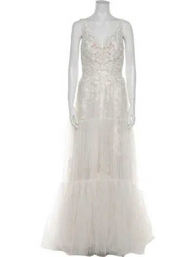Pre-owned Morilee By Madeline Gardner V-neck Long Dress In White