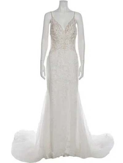 Pre-owned Morilee By Madeline Gardner V-neck Long Dress In White