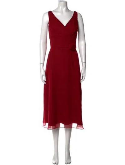 Pre-owned Morilee By Madeline Gardner V-neck Midi Length Dress In Red