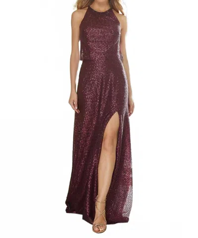 Morilee Caviar Mesh High Neck Bridesmaid Dress In Bordeaux In Brown