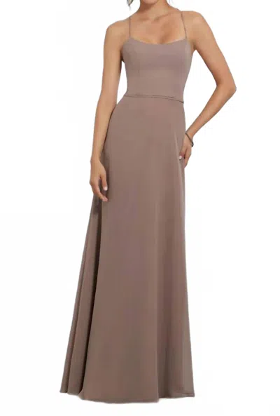 Morilee Chiffon Bridesmaid Dress With Criss Cross Back In Fawn In Brown