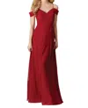 Morilee Chiffon Long Dress With Off Shoulder Strap In Bordeaux In Red