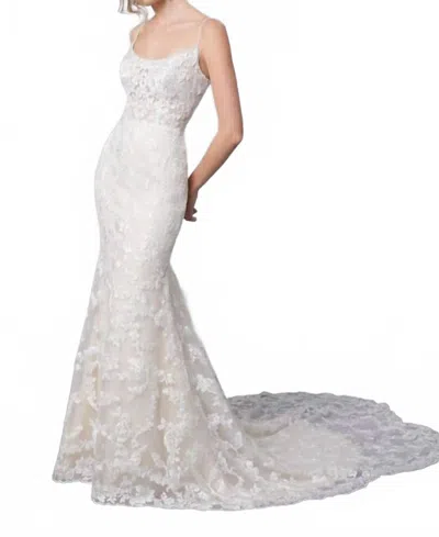 Morilee Claudine Petal Train Scoop Neck Wedding Gown In Ivory - Champagne - Honey In White