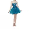 Morilee Cocktail Tulle Rhinestone Corsette Dress In Mediterranean In Blue