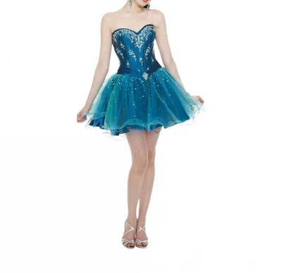 Morilee Cocktail Tulle Rhinestone Corsette Dress In Mediterranean In Blue