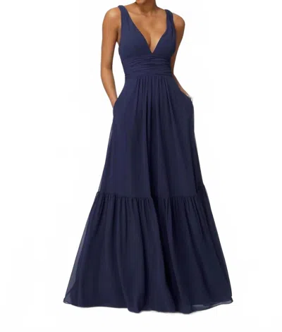 Morilee Deep V-neckline Chiffon Bridesmaid Dress In Sapphire In Blue