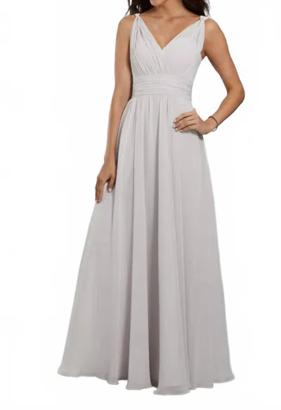 Morilee Draped Full Length Chiffon A-line Gown In Dew Drop In Gray