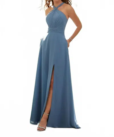 Morilee Draped Halterneck Chiffon Bridesmaid Dress In Slate In Blue