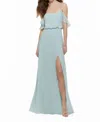 Morilee Draped Off The Shoulder Chiffon Bridesmaid Dress In Sea Glass In Blue