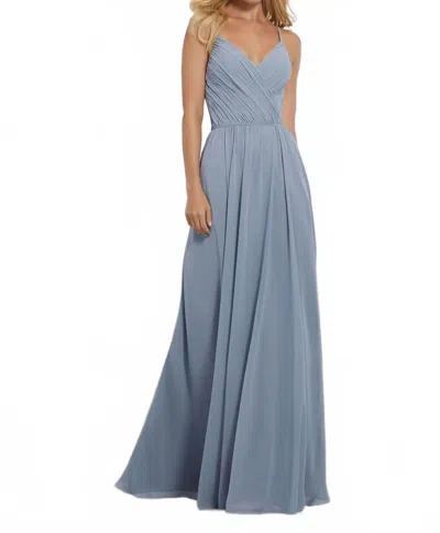 Morilee Draped Surplus V-neckline Flowing Chiffon Gown In Dove In Blue