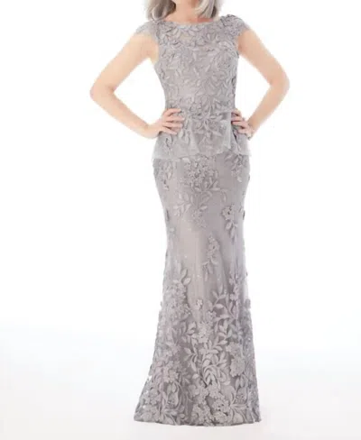 Morilee Floral Appliques Mermaid Gown In Silver In Gray