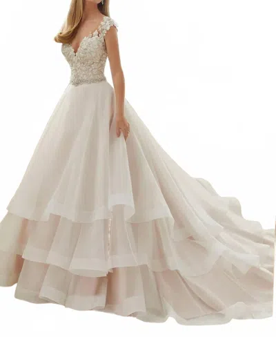 Morilee Floral Embroidered Ball Gown In Ivory/blush In Gray