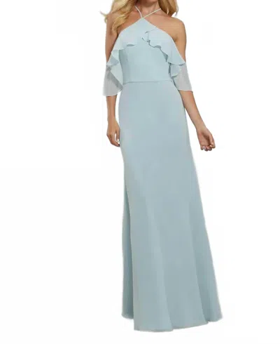 Morilee Flounced Halter A-line Chiffon Gown In Sea Glass In Blue