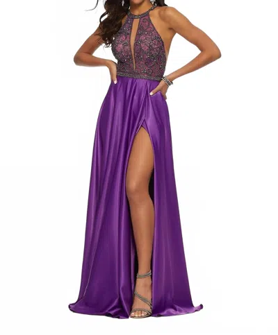 Morilee Flowy Key Hole Gown In Bright Purple